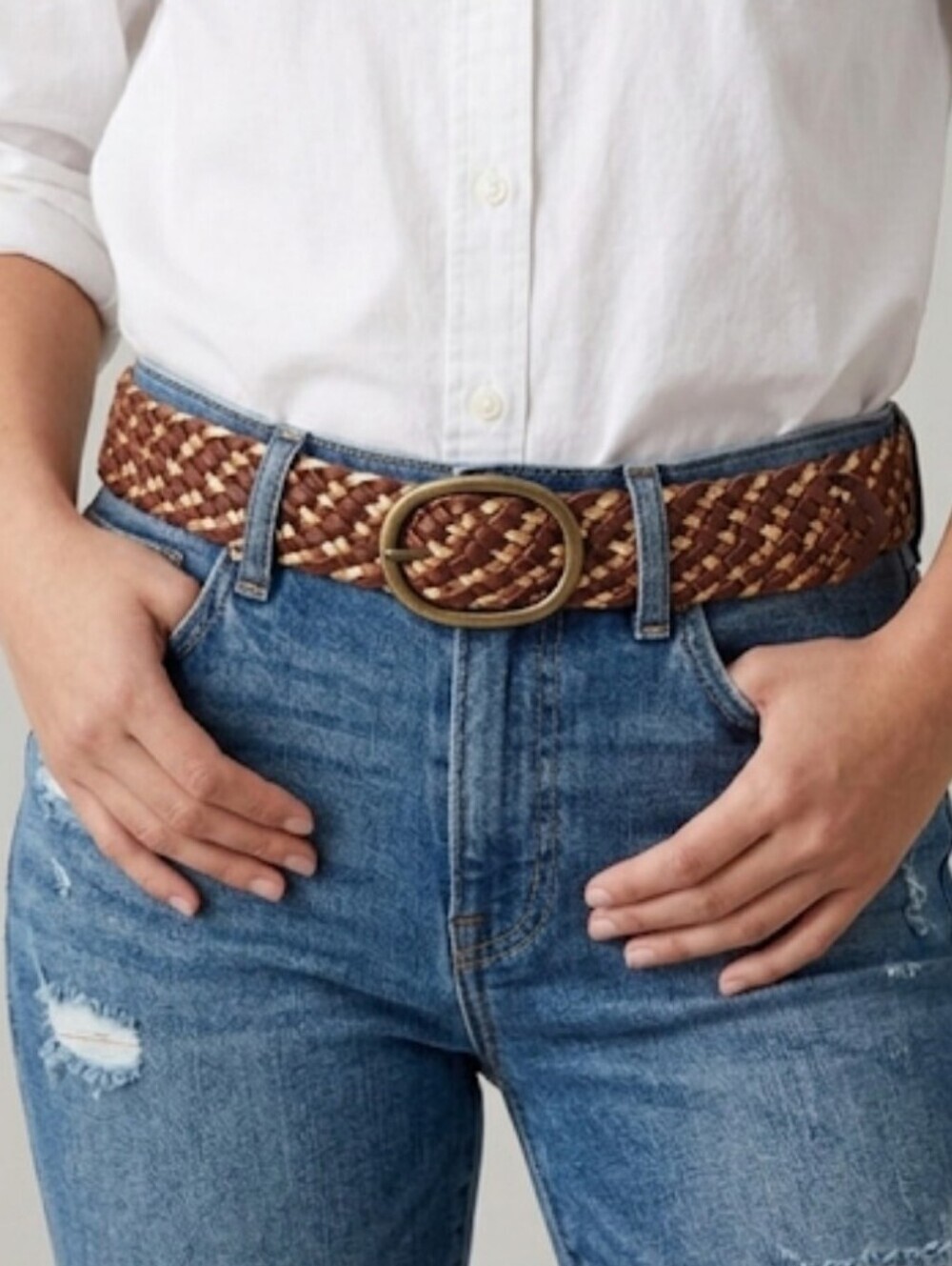 American Eagle Braided Genuine Leather Belt Brown Boho S/M